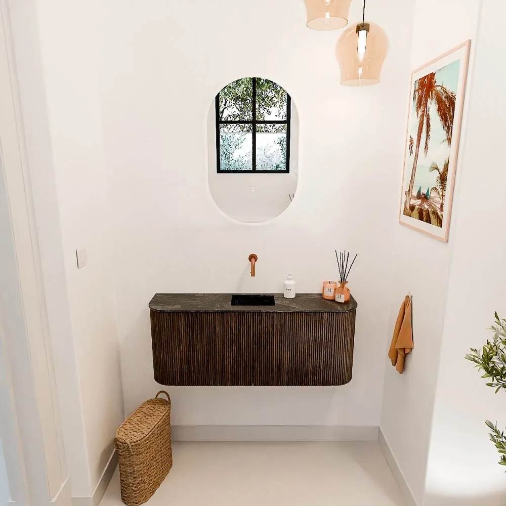 Mondiaz Joya DLux 105cm toiletmeubel ronding links/rechts walnut met wastafel faye midden zonder kraangat lava