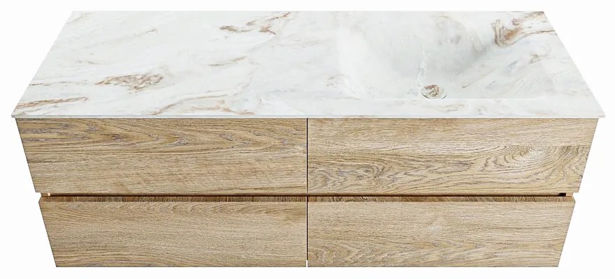 Mondiaz Vica DLux badmeubel 130cm washed oak 4 lades met wastafel frappe rechts zonder kraangat