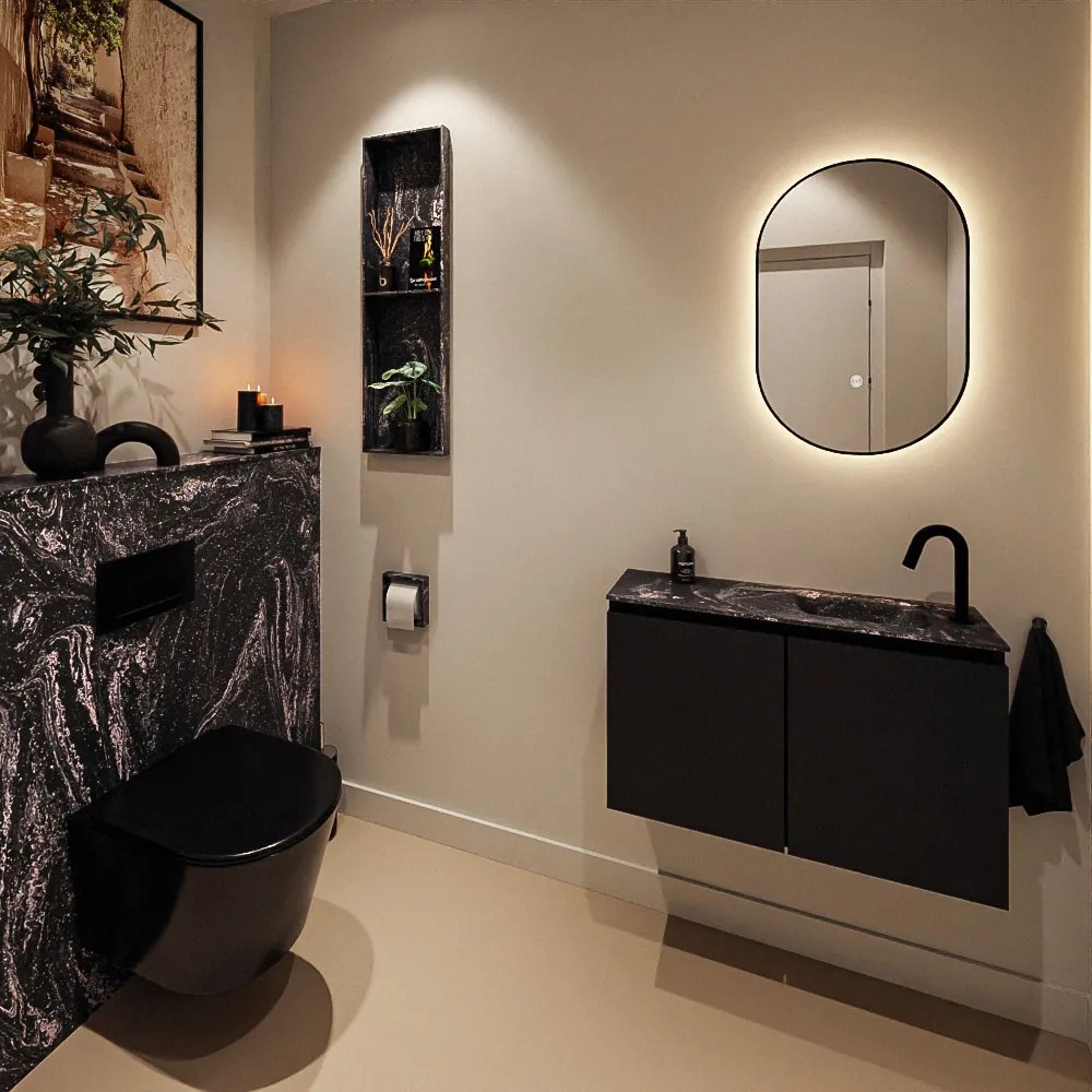 Mondiaz Ture DLux toiletmeubel 80cm urban met wastafel lava rechts met kraangat