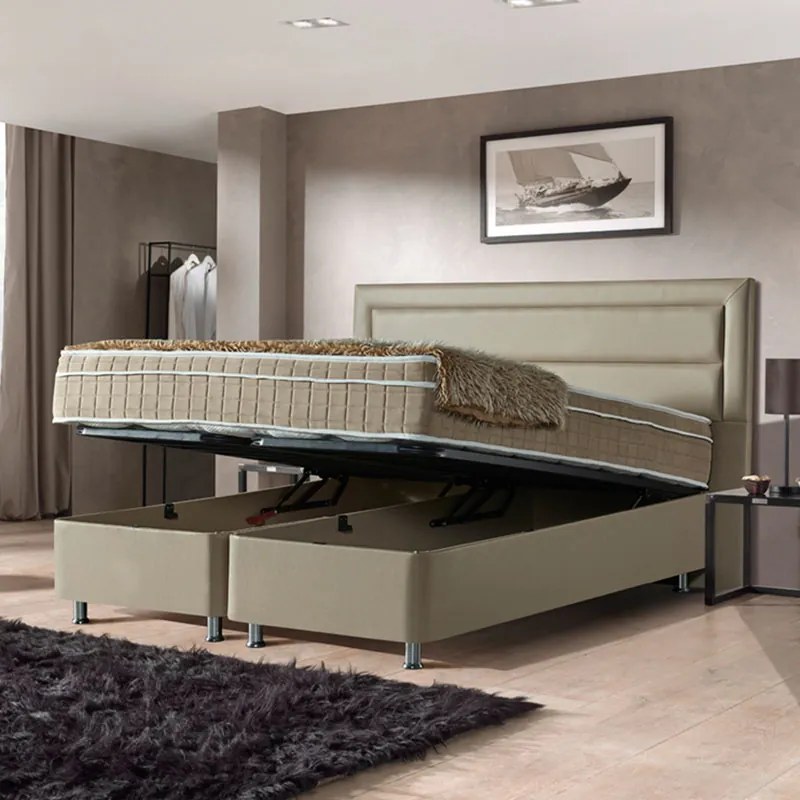 Boxspring 140x200, Montage: Taupe - Opbergboxspring Saint Tropez - Taupe - Dekbed Discounter - Exclusief Montage