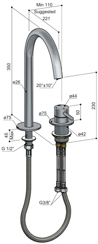 Hotbath Buddy 2-gats hoge wastafelkraan geborsteld zwart PVD