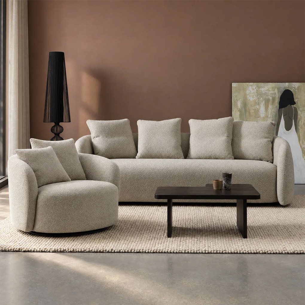 Grote Fauteuil Rond Met Kussens Beige