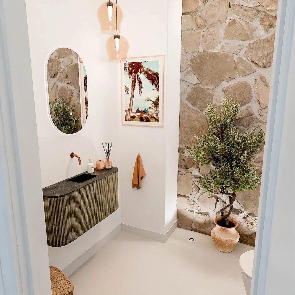 Mondiaz Joya DLux 85cm toiletmeubel ronding links/rechts dusk met wastafel faye midden zonder kraangat lava