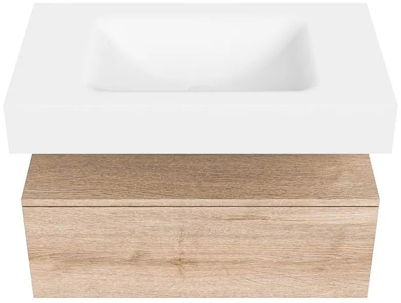 Zaro Alan badmeubel 80cm washed oak 1 lade met vrijhangende wastafel cloud midden zonder kraangat talc