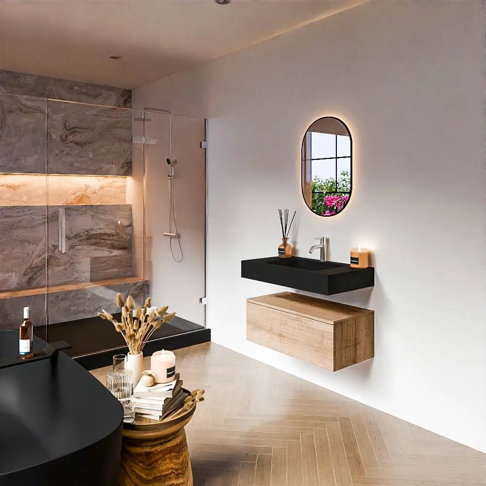 Zaro Alan badmeubel 80cm washed oak 1 lade met vrijhangende wastafel cloud midden 1 kraangat urban