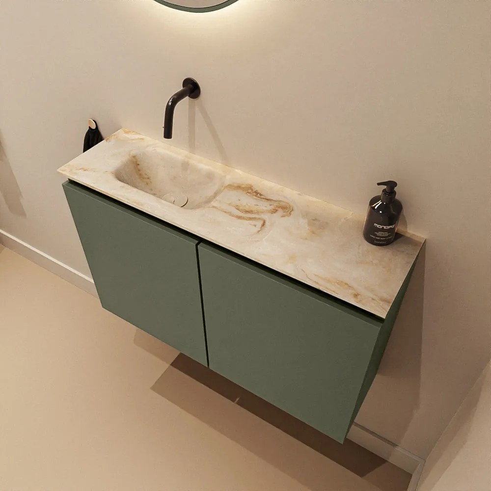 Mondiaz Ture DLux toiletmeubel 80cm army met wastafel frappe links zonder kraangat