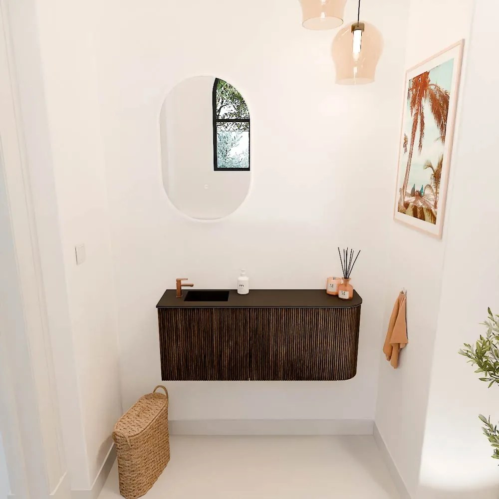 Mondiaz Joya 100cm toiletmeubel ronding rechts walnut met wastafel faye links 1 kraangat urban