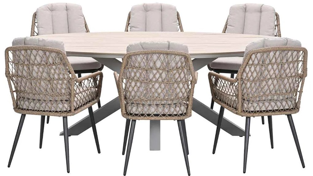 Garden Impressions Kalibo tuinset 7-delig - Tulli tuintafel 220x115 cm - light teak vironwood