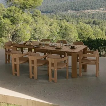 Rechthoekige 220 X 100 Cm Eettafelset Kandroa Met 8 Tuinstoelen Van Acaciahout En Synthetisch Riet Ginara Lichte Acaciekleur - Sklum