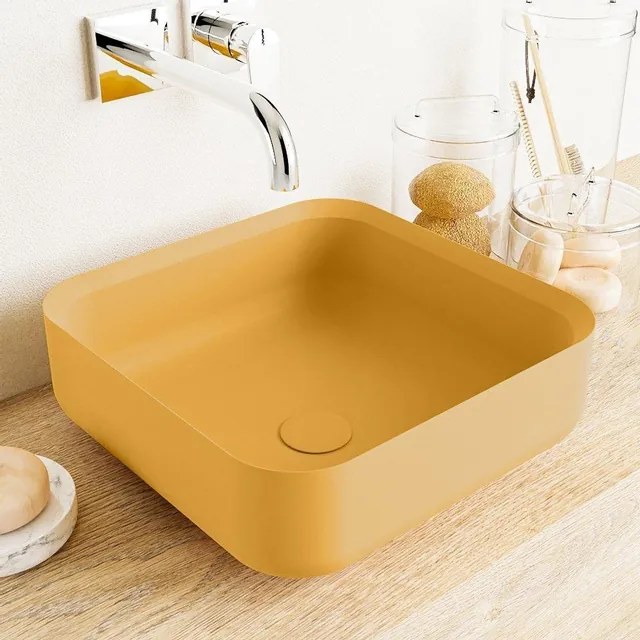 Mondiaz Binx Waskom - 36x36x13cm - vierkant - opbouw - Solid surface - Ocher/Ocher M49904OcherOcher