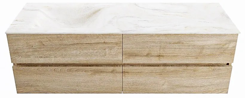 Mondiaz Vica DLux badmeubel 150cm washed oak 4 lades met wastafel ostra links zonder kraangat