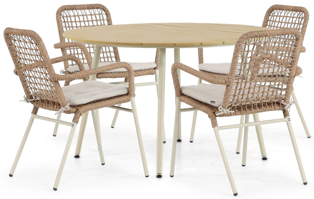 Tuinset Ronde Tuintafel 4 personen 125 cm Aluminium/Rope Taupe  De Laan Projects