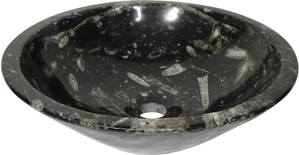Zwart marmeren waskom | Eeuwenoud Orthoceras Fossiel | 39,5 x 39,5 x 12,5 cm