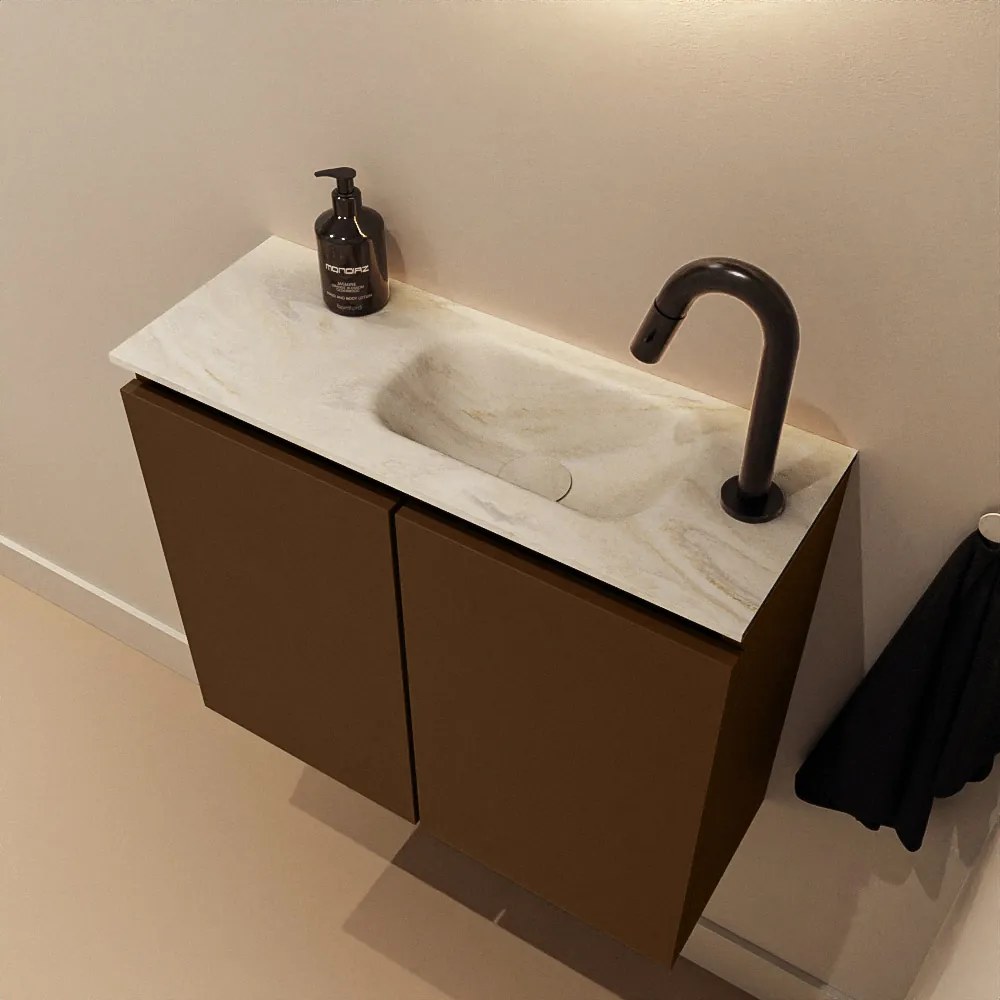 Mondiaz Ture DLux toiletmeubel 60cm rust met wastafel ostra rechts met kraangat