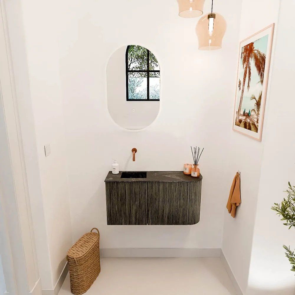 Mondiaz Joya DLux 80cm toiletmeubel ronding rechts shadow met wastafel faye links zonder kraangat lava