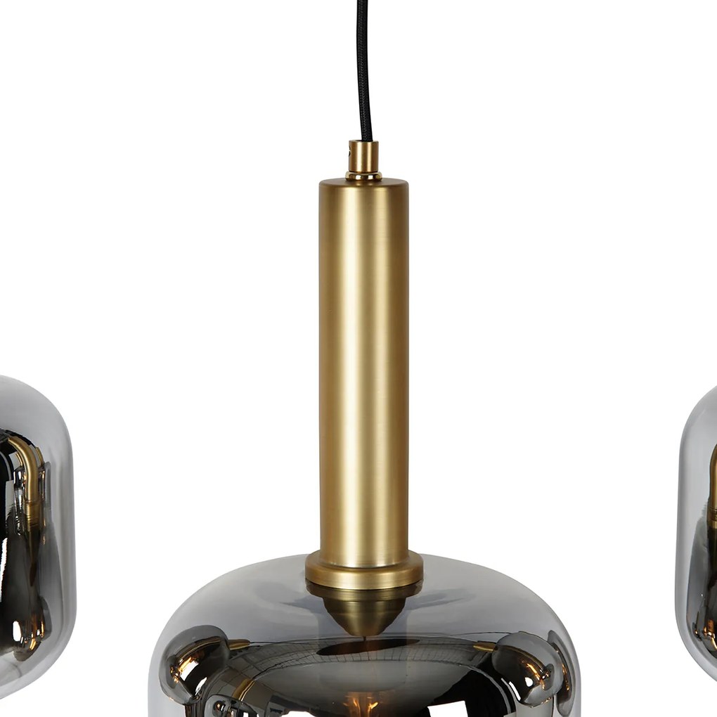 Eettafel / Eetkamer Smart hanglamp zwart met goud en smoke glas ovaal 5-lichts incl. 5 Wifi G95 - Zuzanna E27 bol / globe / rond Binnenverlichting Lamp