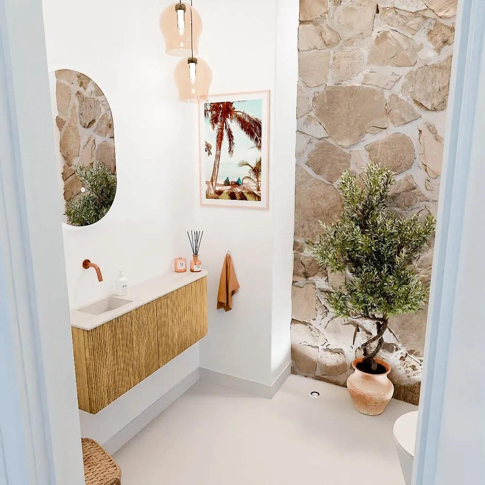 Mondiaz Joya DLux 100cm toiletmeubel ronding rechts oak met wastafel faye links zonder kraangat meli