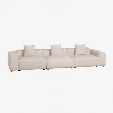 3-delige Modulaire Bank (↔︎375 Cm) Met Lage Armleuningen Bruna Corduroy Beige – Linnen - Sklum