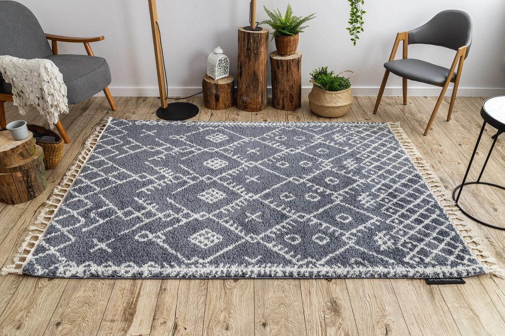 Tapijt BERBER TANGER B5940 grijskleuring / witrand ,  Barber , marokkaanse shaggy