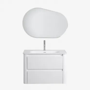 Badkamermeubelset In Hout Met Geïntegreerde Wastafel Egerton Wit & Ovaal Led En Anticondens 100x65 Cm Meunier & Chroom ↑20 - Sklum