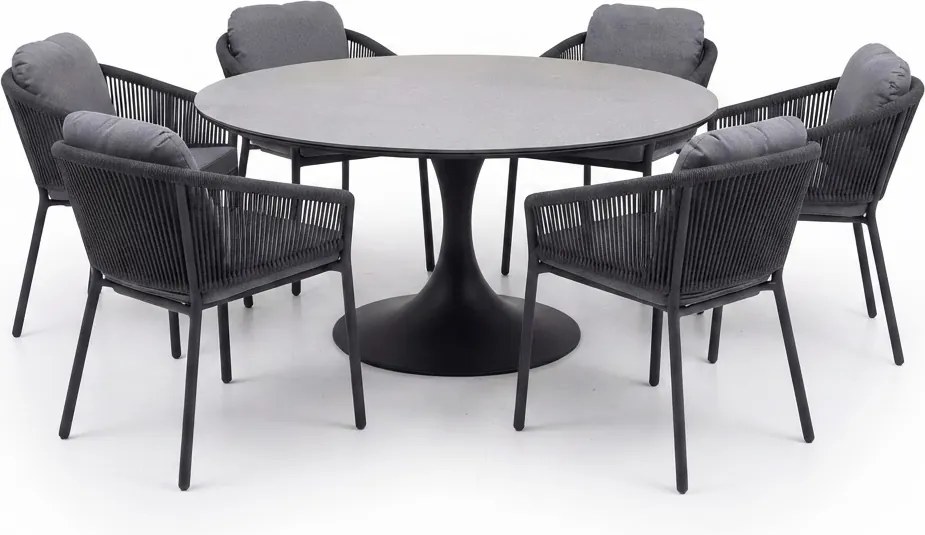 Flair Joshua dining tuinset 158xH75 cm 7 delig antraciet keramiek