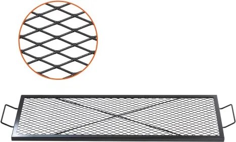 VEVOR 1110 x 380 x 25 mm X-Marks vuurkorf grillrooster, rechthoekig grillrooster, kampvuur BBQ grillrooster van staal met handvat, draagbaar kampeerkookgerei voor buitenfeesten, zwart