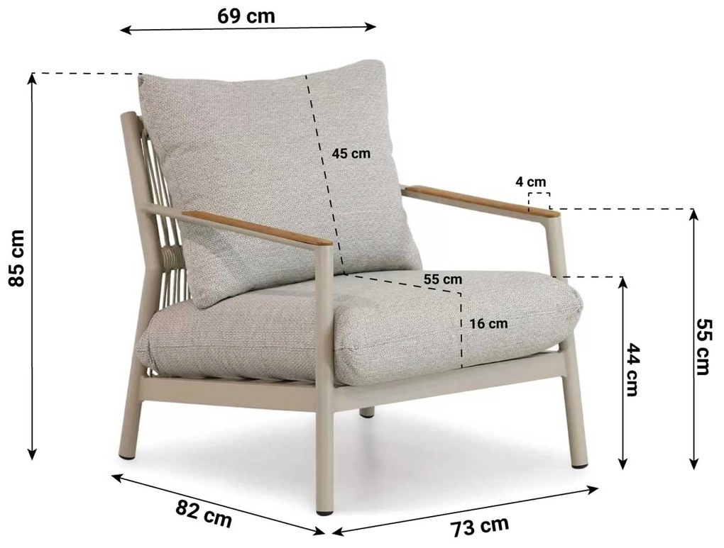 Tuinstoel Aluminium/teak Grijs-antraciet Coco Sevilla