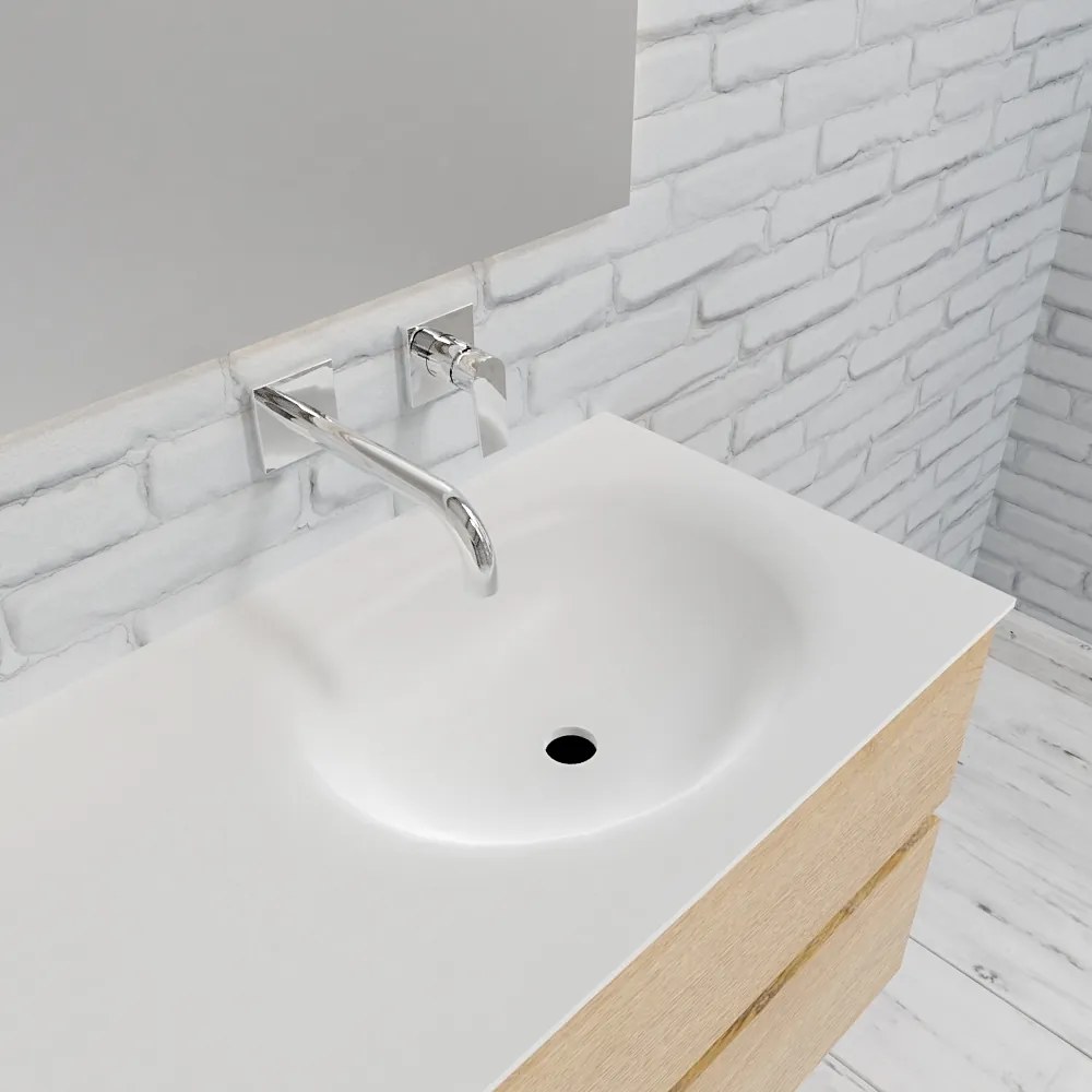 Zaro Sevilla Solid Surface badmeubel 120cm licht eiken zonder kraangat spoelbak rechts met 4 lades