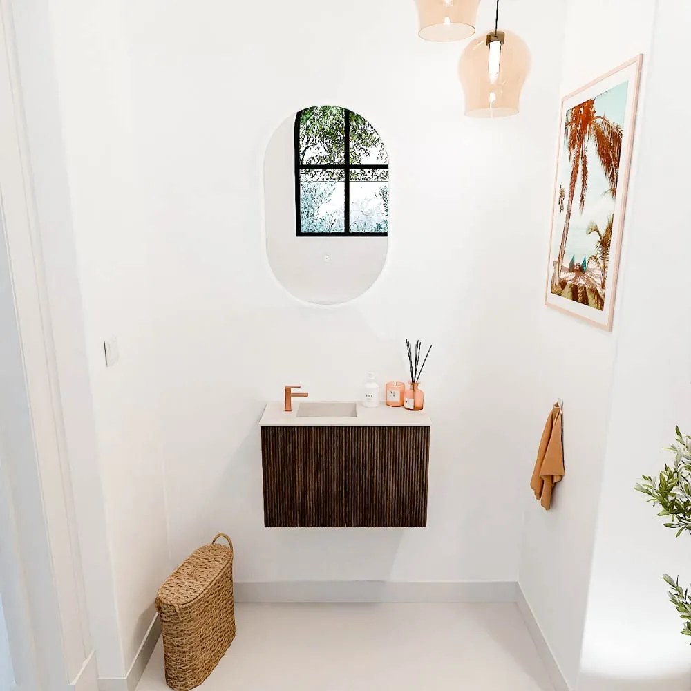 Mondiaz Joya DLux 60cm toiletmeubel walnut met wastafel faye links 1 kraangat meli