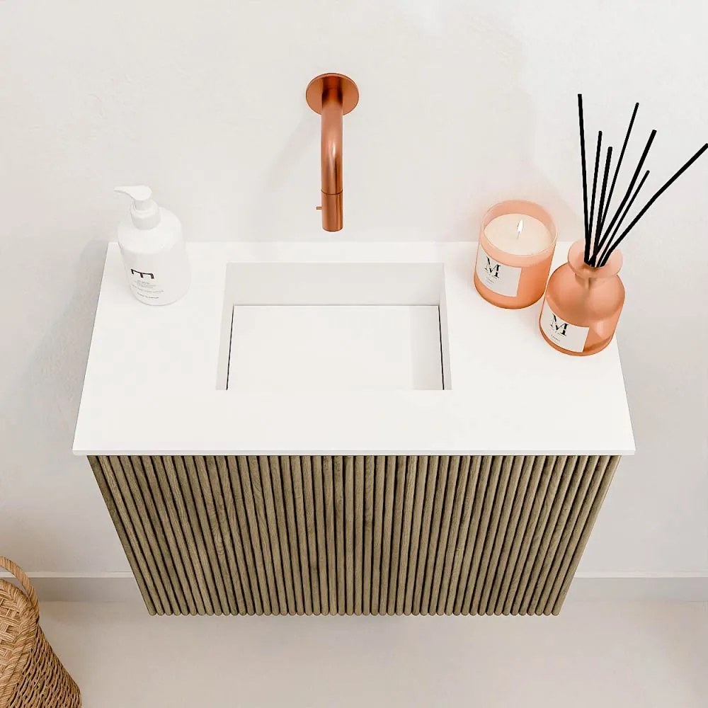 Mondiaz Joya 50cm toiletmeubel dusk met wastafel faye links zonder kraangat talc
