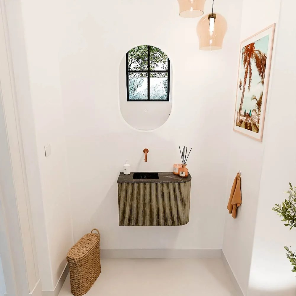 Mondiaz Joya DLux 60cm toiletmeubel ronding rechts dusk met wastafel faye links zonder kraangat lava