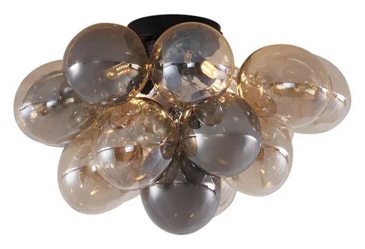 Design plafondlamp zwart met amber en smoke glas 4-lichts - Uvas