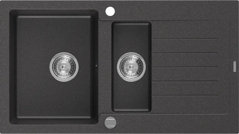 Mexen Matias granieten spoelbak 1,5-komor met afdruiprek 900 x 505 mm, zwart gespikkeld, chromen sifon - 6502901505-76