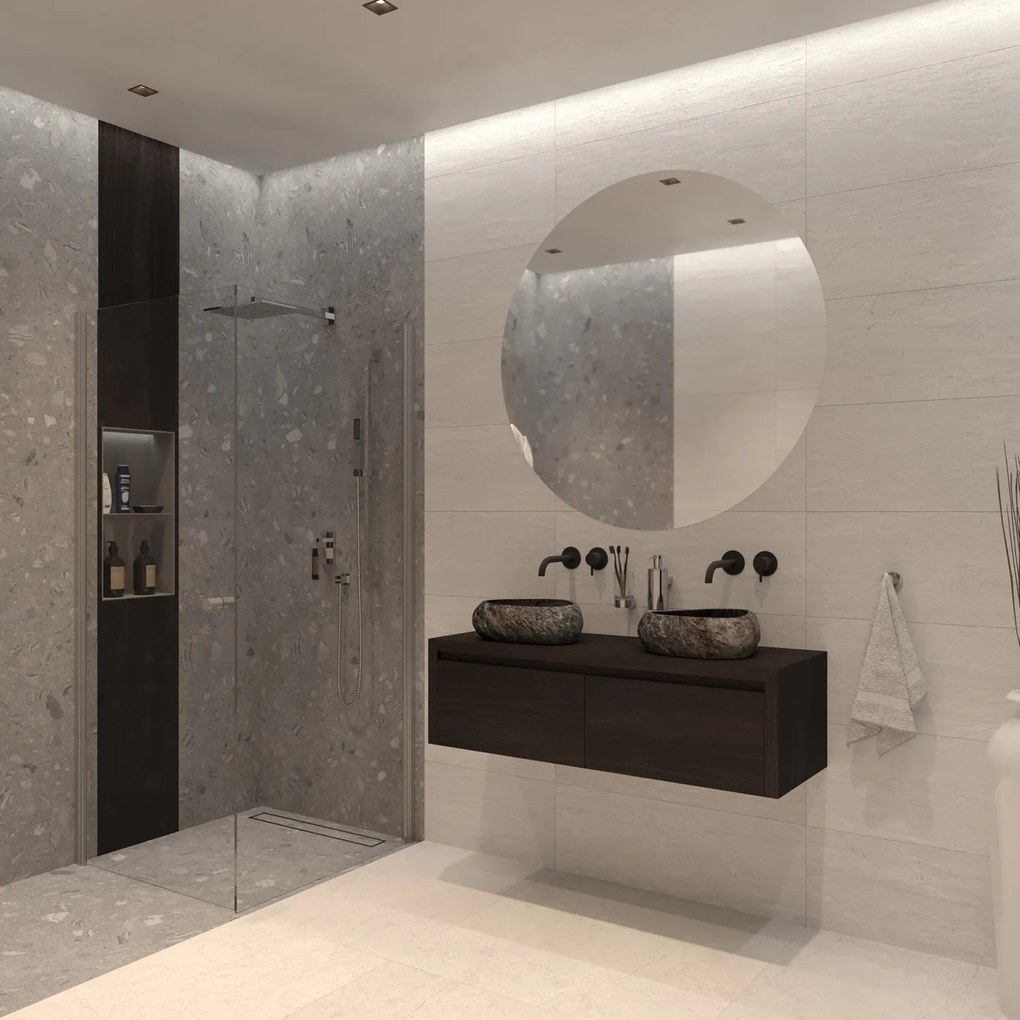 Gliss Design Ares badmeubel 140cm 2 lades charcoal met rivierstenen waskommen