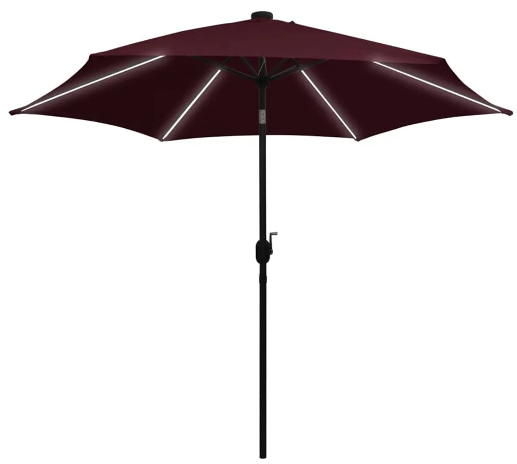 vidaXL Parasol met LED-verlichting aluminium paal 300 cm bordeauxrood