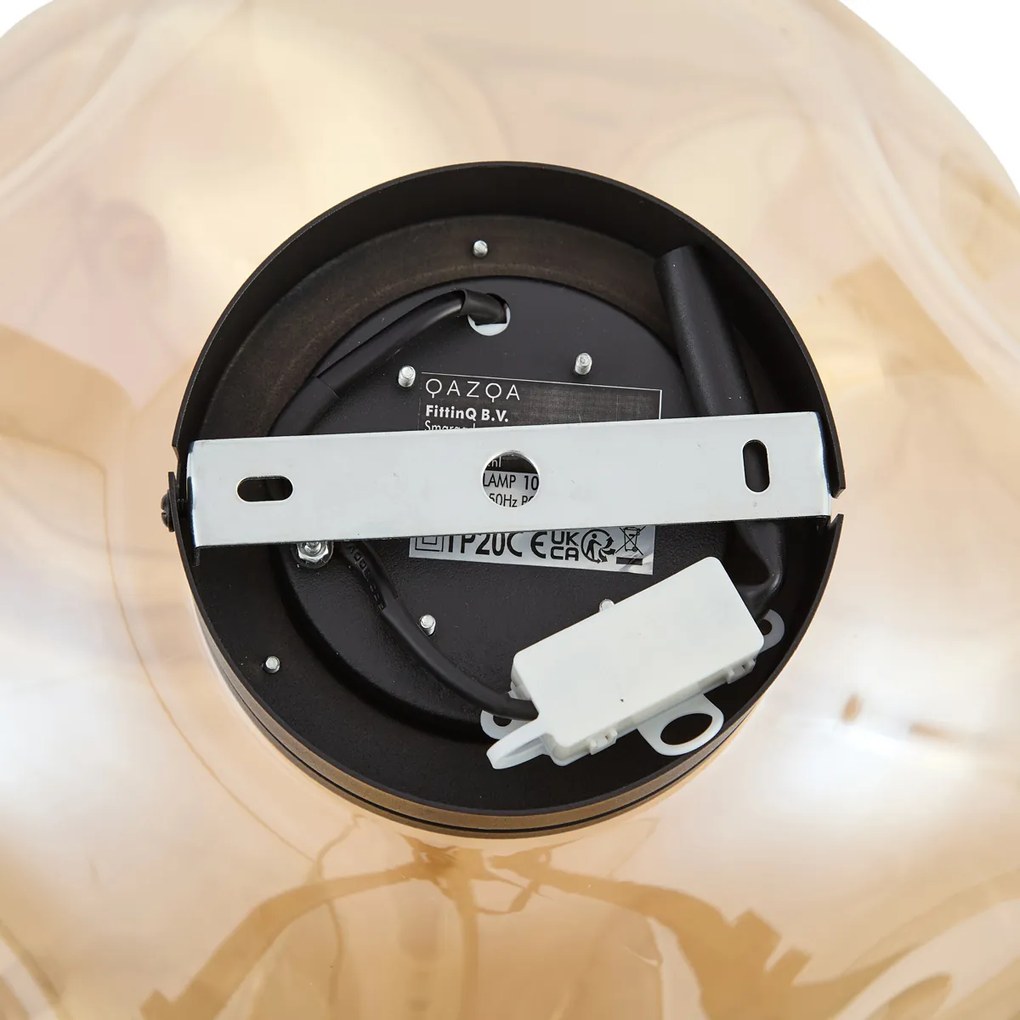 Design plafondlamp zwart met amber glas - Gemma