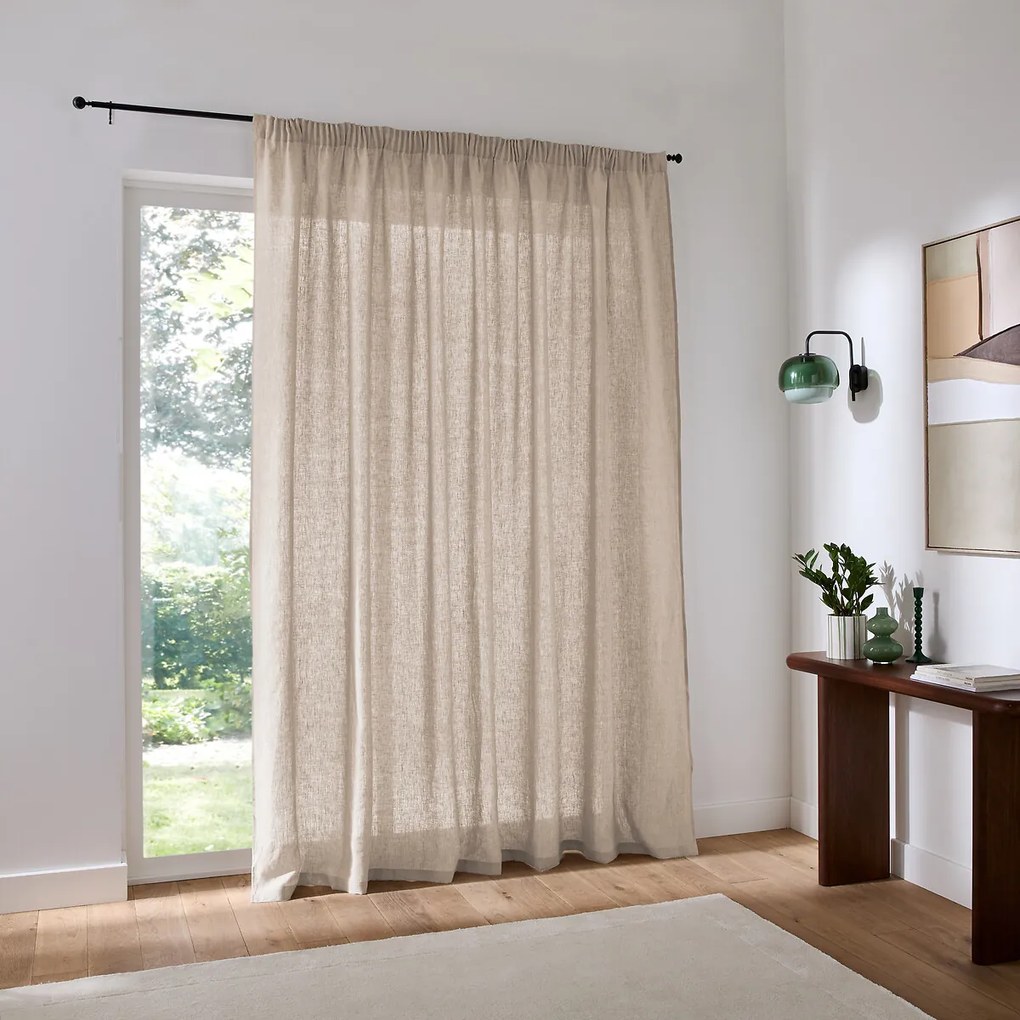 Linnen schermgordijn over de hele breedte, met gerimpelde bies of wave, ONEGA