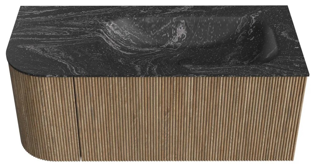 Mondiaz Kurve-dlux 105cm badmeubel ronding links dusk met 1 lade en deur en wastafel big small rechts zonder kraangat lava