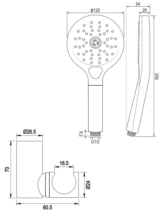 Brauer Brushed Edition thermostatische badkraan met wandhouder en 3 standen handdouche RVS geborsteld PVD