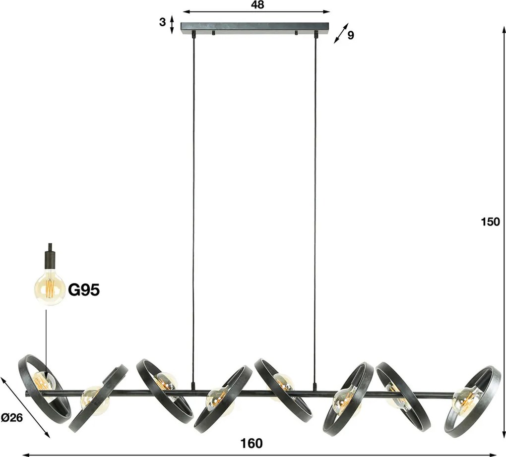 Grote Hanglamp Metalen Ringen Zwart