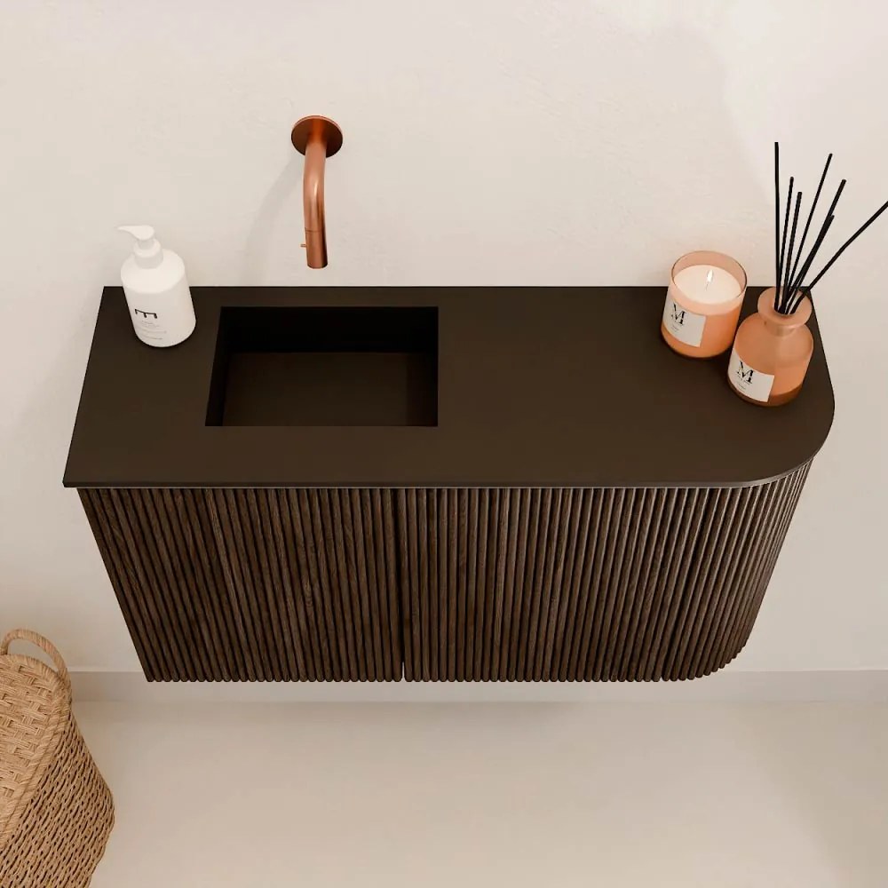 Mondiaz Joya 70cm toiletmeubel ronding rechts walnut met wastafel faye links zonder kraangat urban