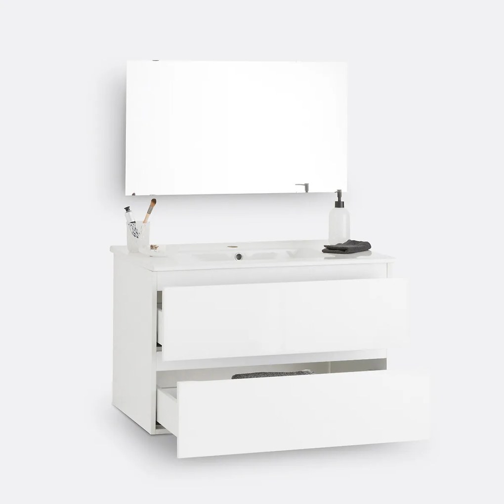 Hangend wastafelmeubel + spiegel L80 cm, Pacci