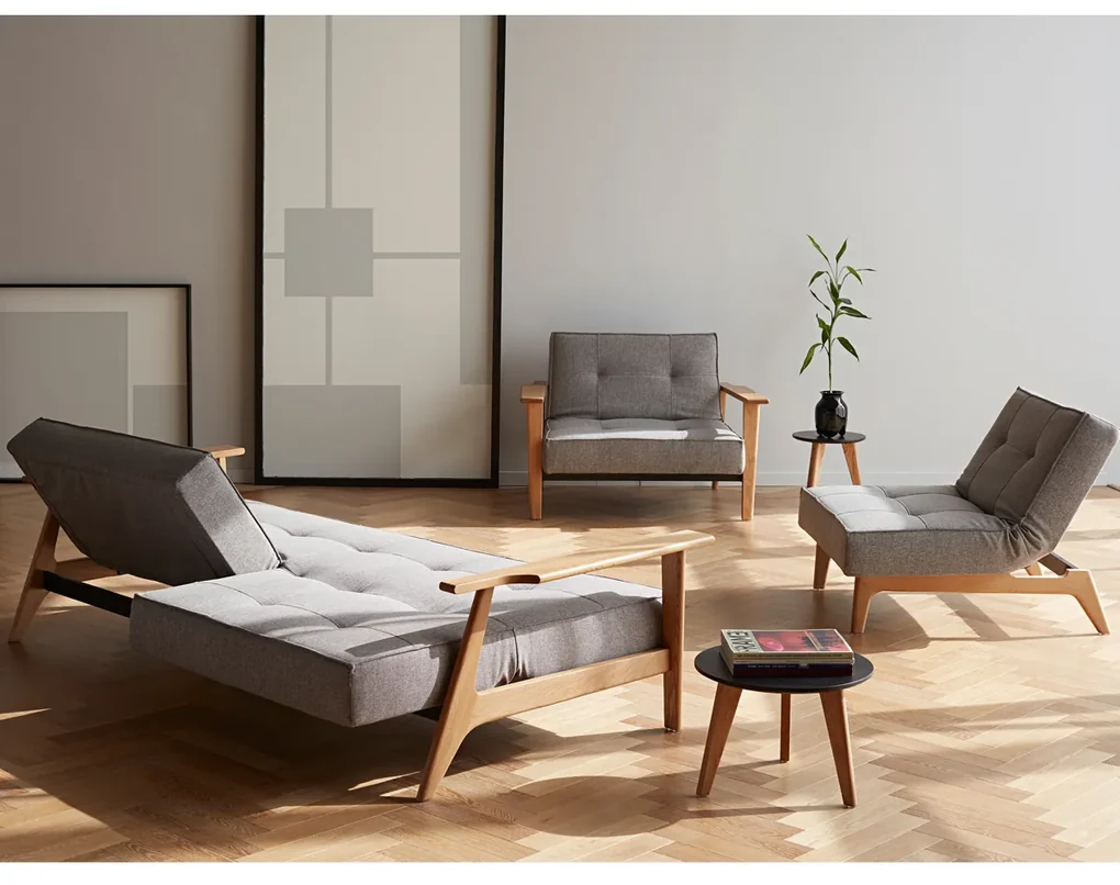 Innovation Living Splitback Frej Natural Design Slaapbank Met Eiken Armleuningen