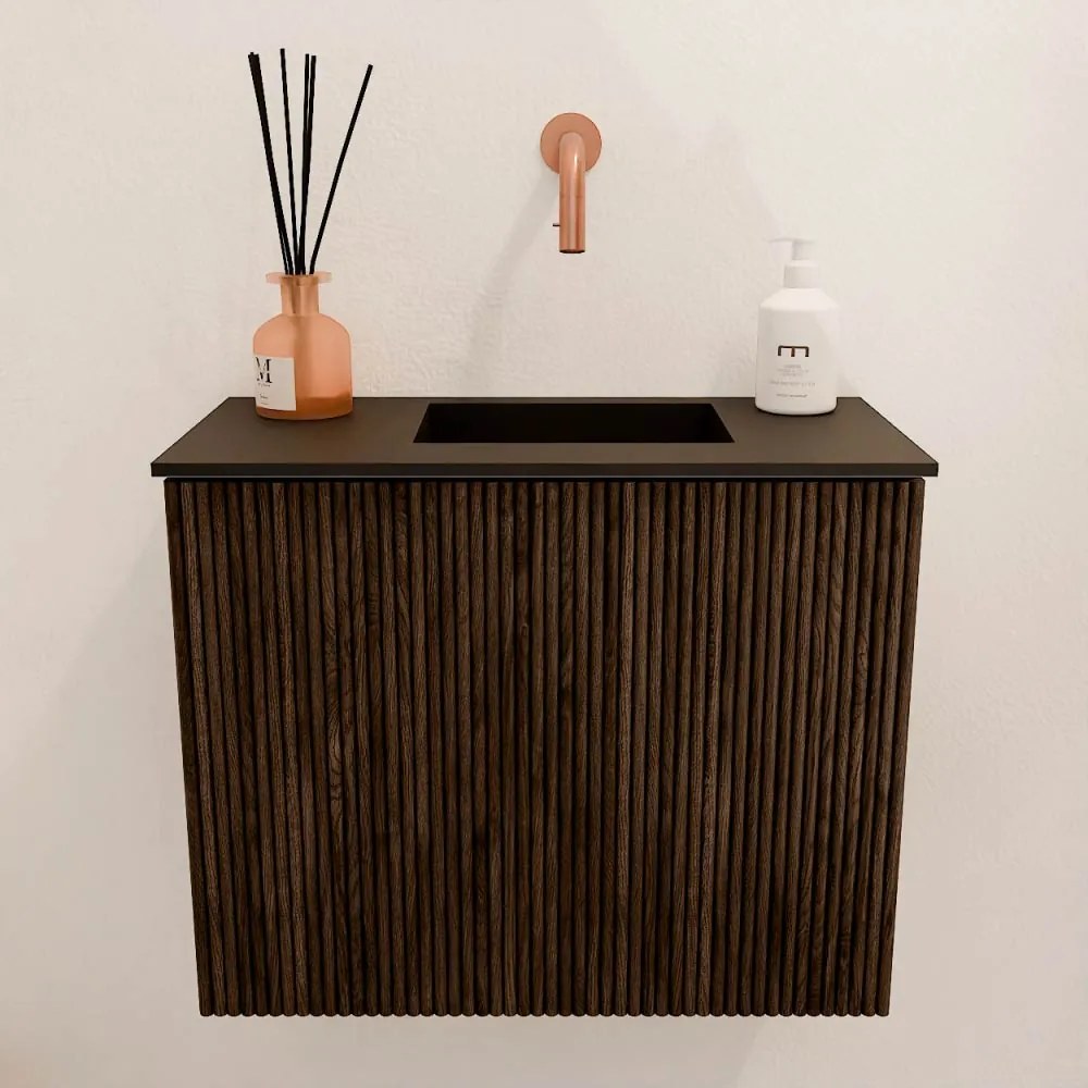 Mondiaz Joya 50cm toiletmeubel walnut met wastafel faye rechts zonder kraangat urban