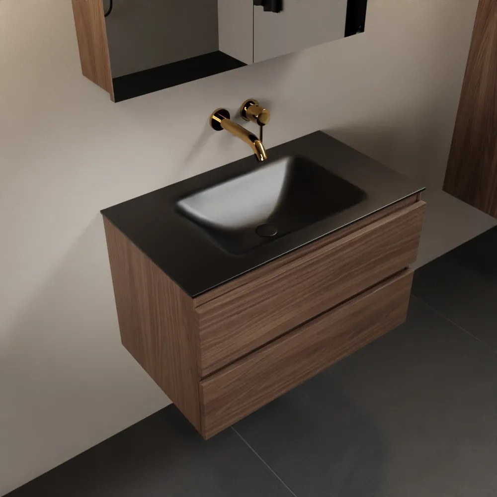 Mondiaz Aivy badmeubel 80cm mocha met wastafel solid surface urban midden zonder kraangat en spiegelkast