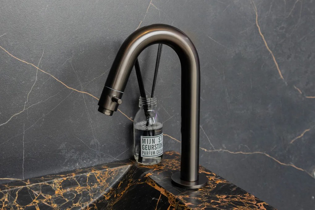 Saniclear Athens Portoro Gold fonteinset met gebogen kraan in gunmetal