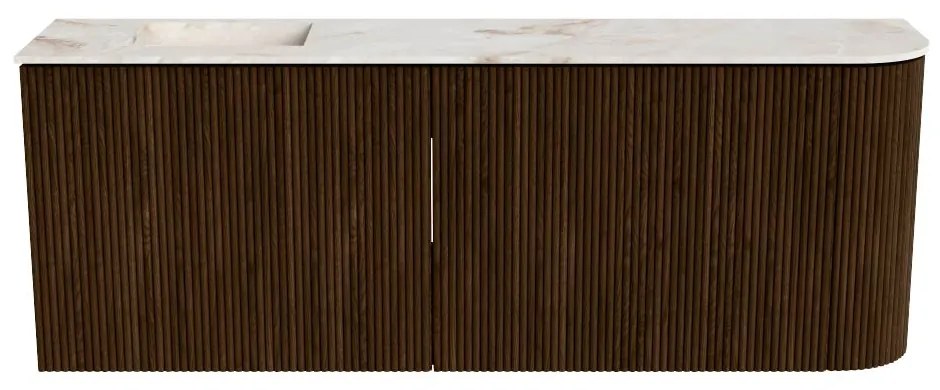 Mondiaz Joya DLux 110cm toiletmeubel ronding rechts walnut met wastafel faye links zonder kraangat frappe