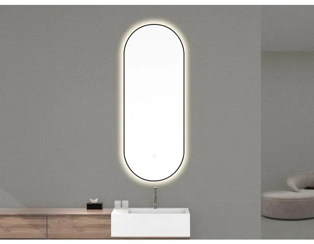Wiesbaden Nomi spiegel met lijst ovaal met LED, dimbaar en spiegelverwarming 50 x 100 cm mat zwart 38.3712