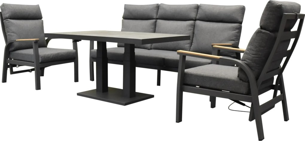 Kota stoel bank dining loungeset 4 delig verstelbare tafel antraciet