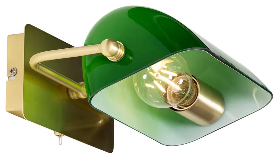 Klassieke notaris wandlamp messing met groen glas - Banker